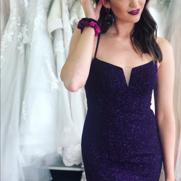 Abby Paris Dresses & Skirts - Long Fitted Dark Purple Laceup Back V-neck